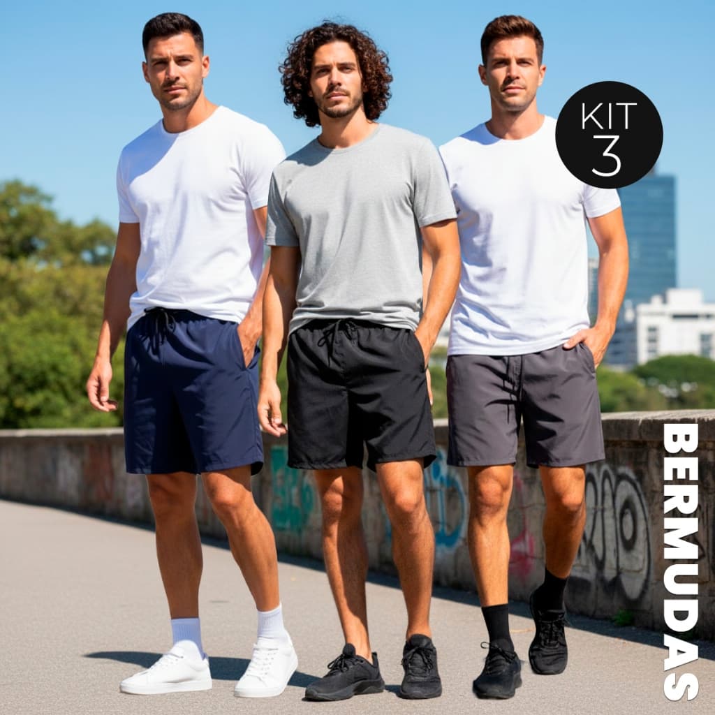 Kit 3 Bermudas Masculina Elastic Tactel Confortável Elastano LVF9-CP1