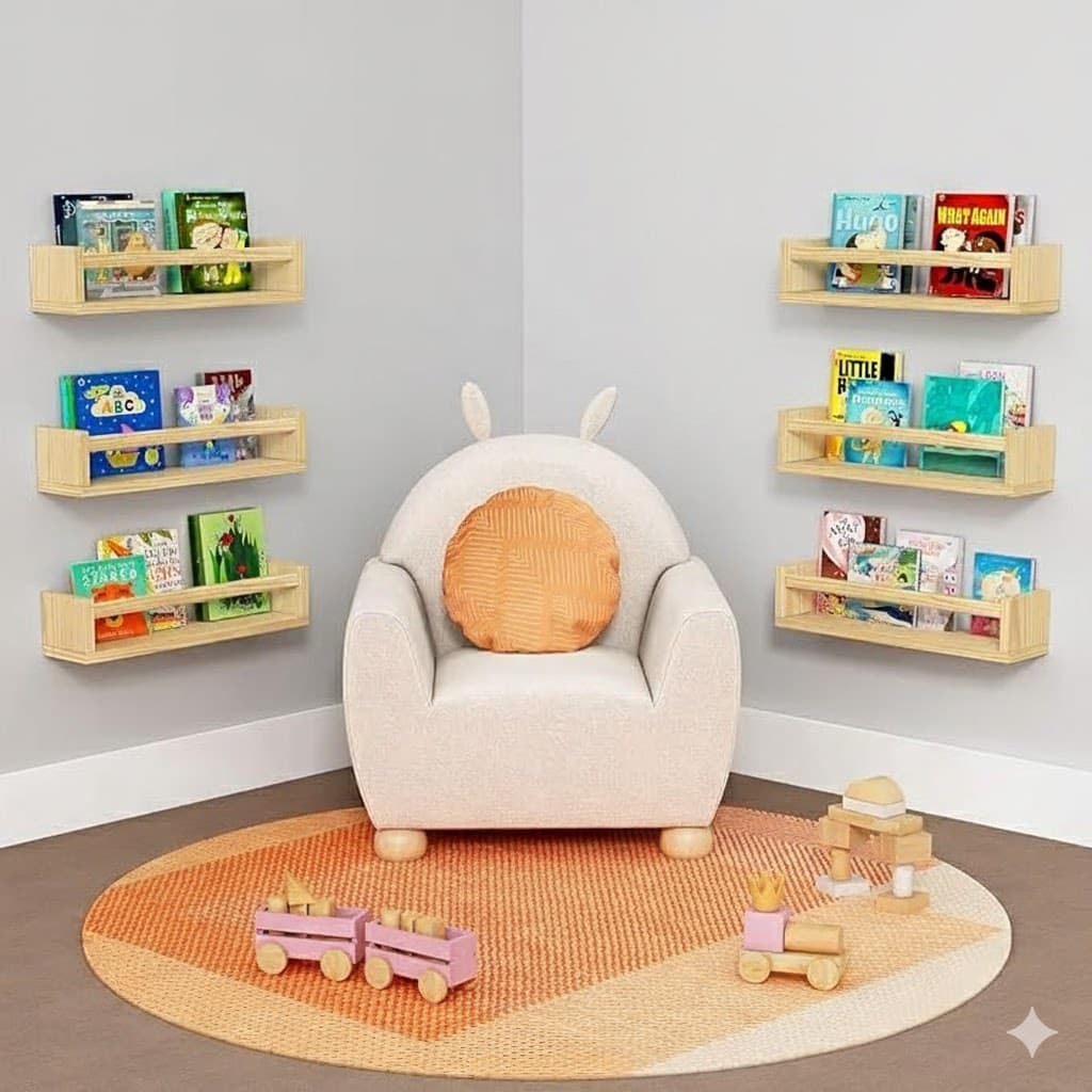 Kit 6 Prateleiras + Kit Instalação 70cmx10cm Decoração Madeira Pinus Livro Revista Infantil Envio Montado