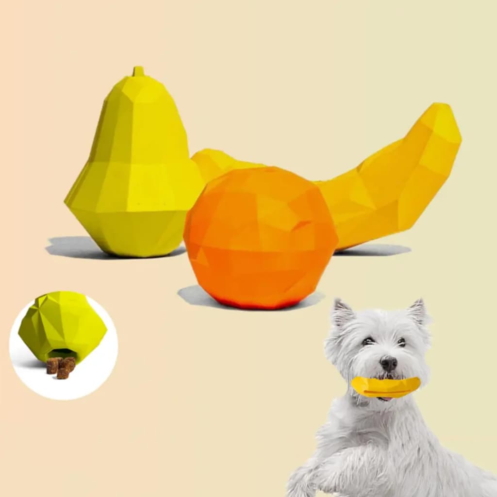 Brinquedo Interativo Anti-Stress para Cachorros – Dispenser de Petiscos e Frutas