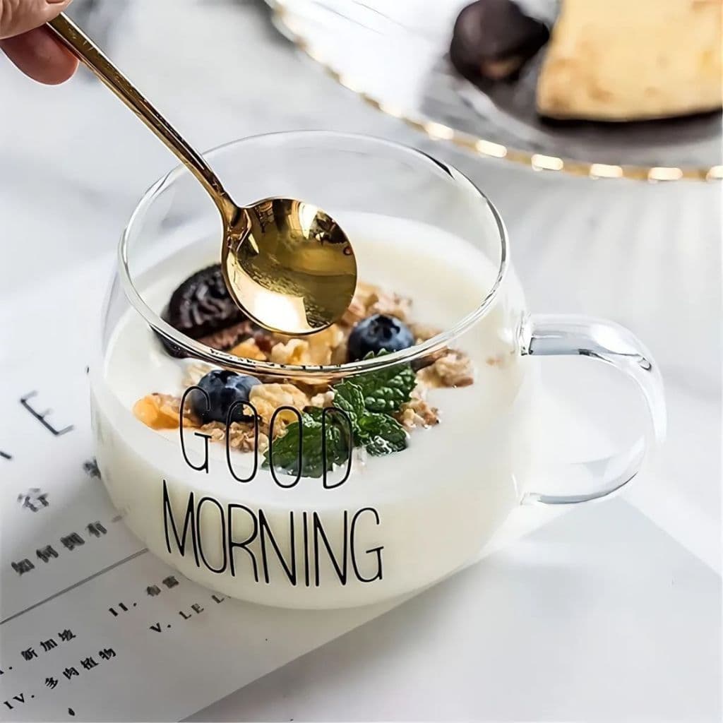 Kit Caneca Good Morning Copo Vidro Para Café Chá 400ml