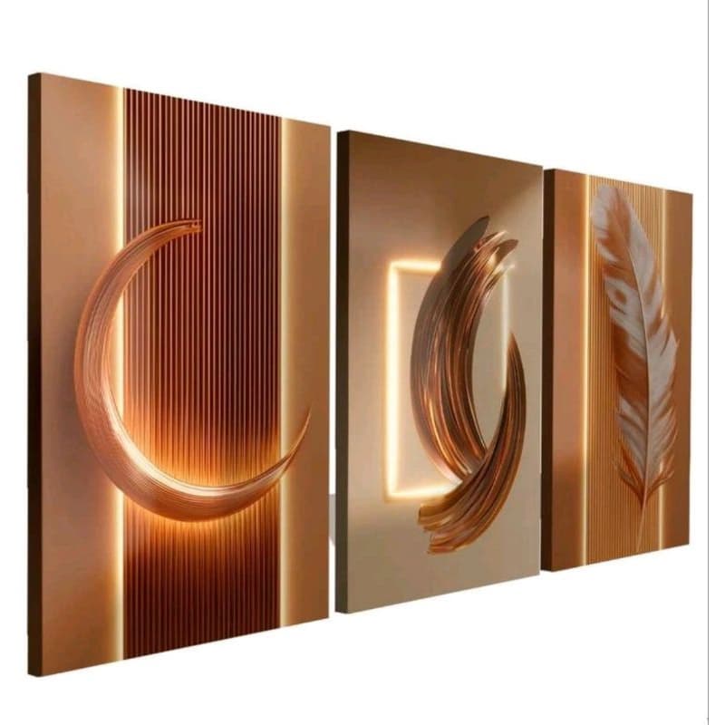 Quadro Decorativo 3 Peças Abstrato Luxuoso Moderno