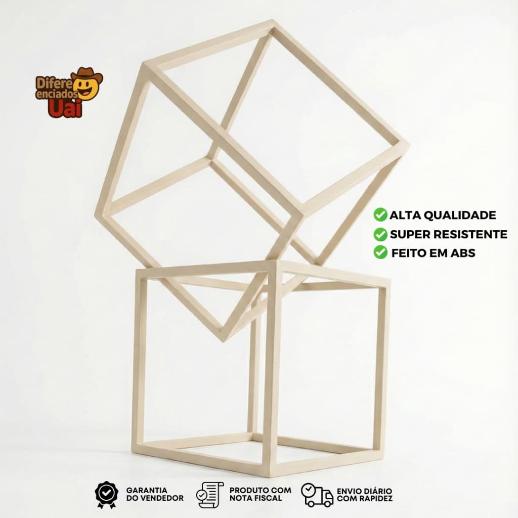 Kit 2 Cubos Decorativos Geométricos em ABS para Sala Quarto Escritório Decoração Moderna Minimalista 3D