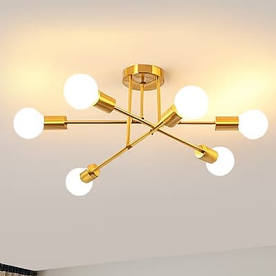 Lustre Pendente Luminária Dourado 6 Pontos P/ Lâmpadas E27 Sala De Jantar Estar Cozinha