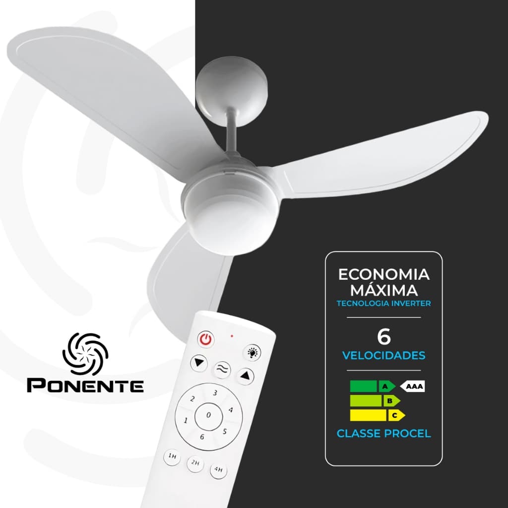 Ventilador de Teto com Controle Fast LED Inverter Ponente Bivolt