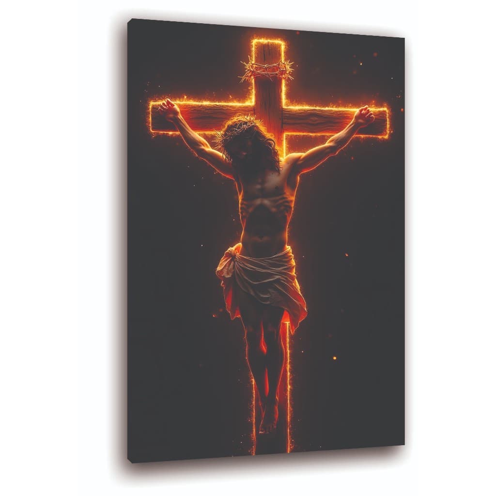 Quadro Decorativo Jesus Cristo Neon Cruz Brilhante Sala