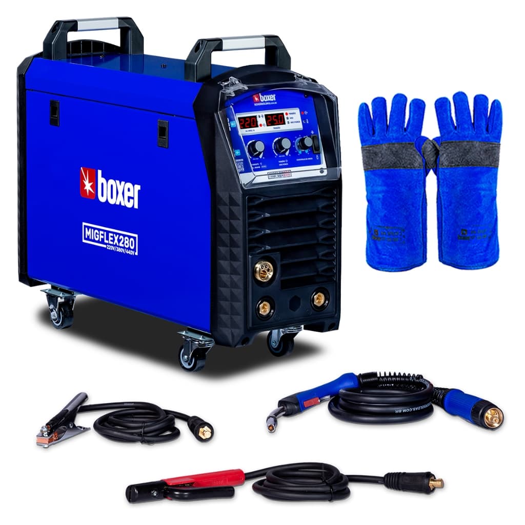 Máquina de Solda Multiprocessos 220/380/440V MIG MAG TIG Migflex280 + Luva de Soldador 300° Boxer