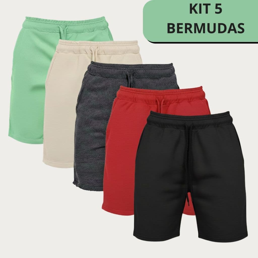 Kit 5 Bermudas de Moletom Shorts Academia Treino Masculino  P Ao GG
