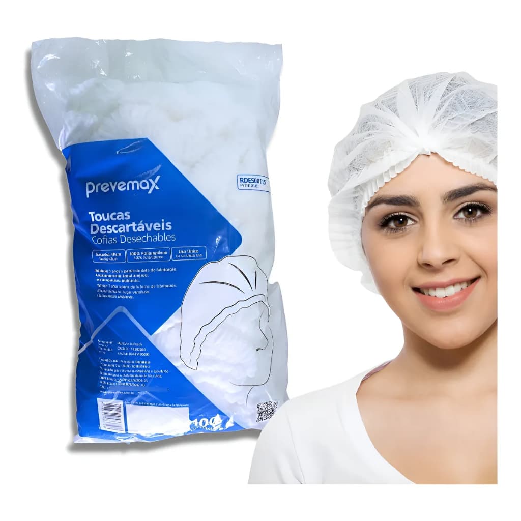 Touca Prevemax TNT Branca Com Elástico Descartável Pacote 100 Unidades - Cozinha, Salão de Beleza e Estética