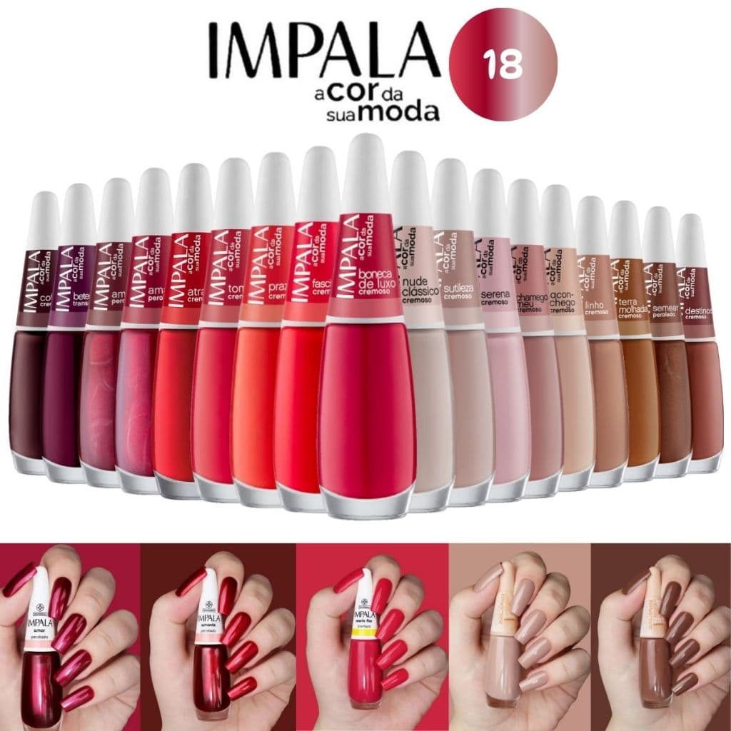Esmalte Impala Kit 18 Cores Tons De Nude E Vermelhos