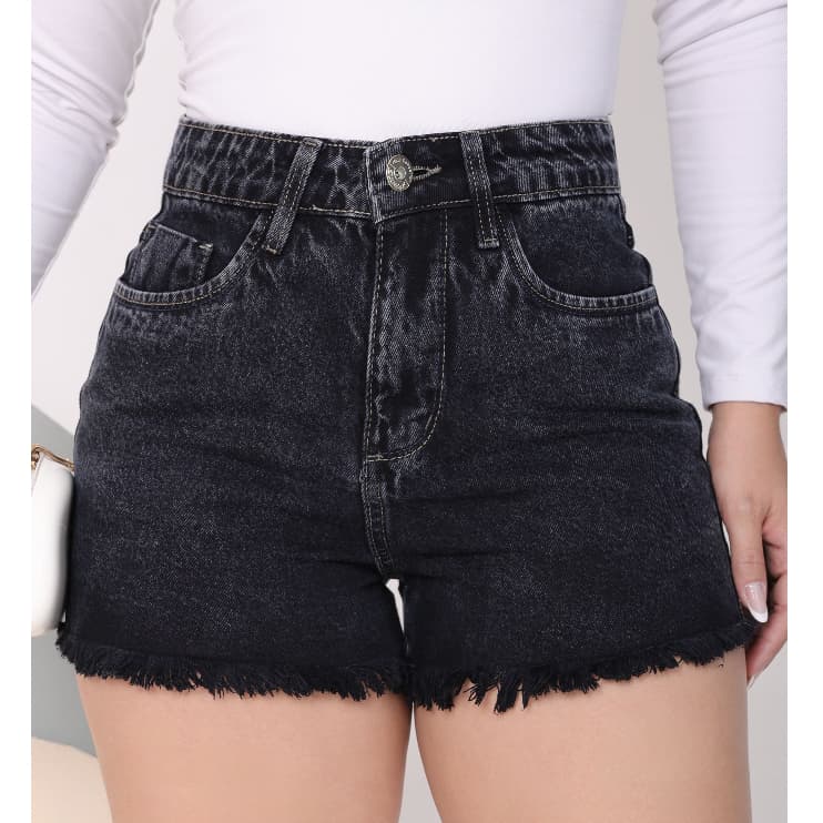Short Jeans Feminino Shortinho Desfiado Cintura  Alta Tcalil