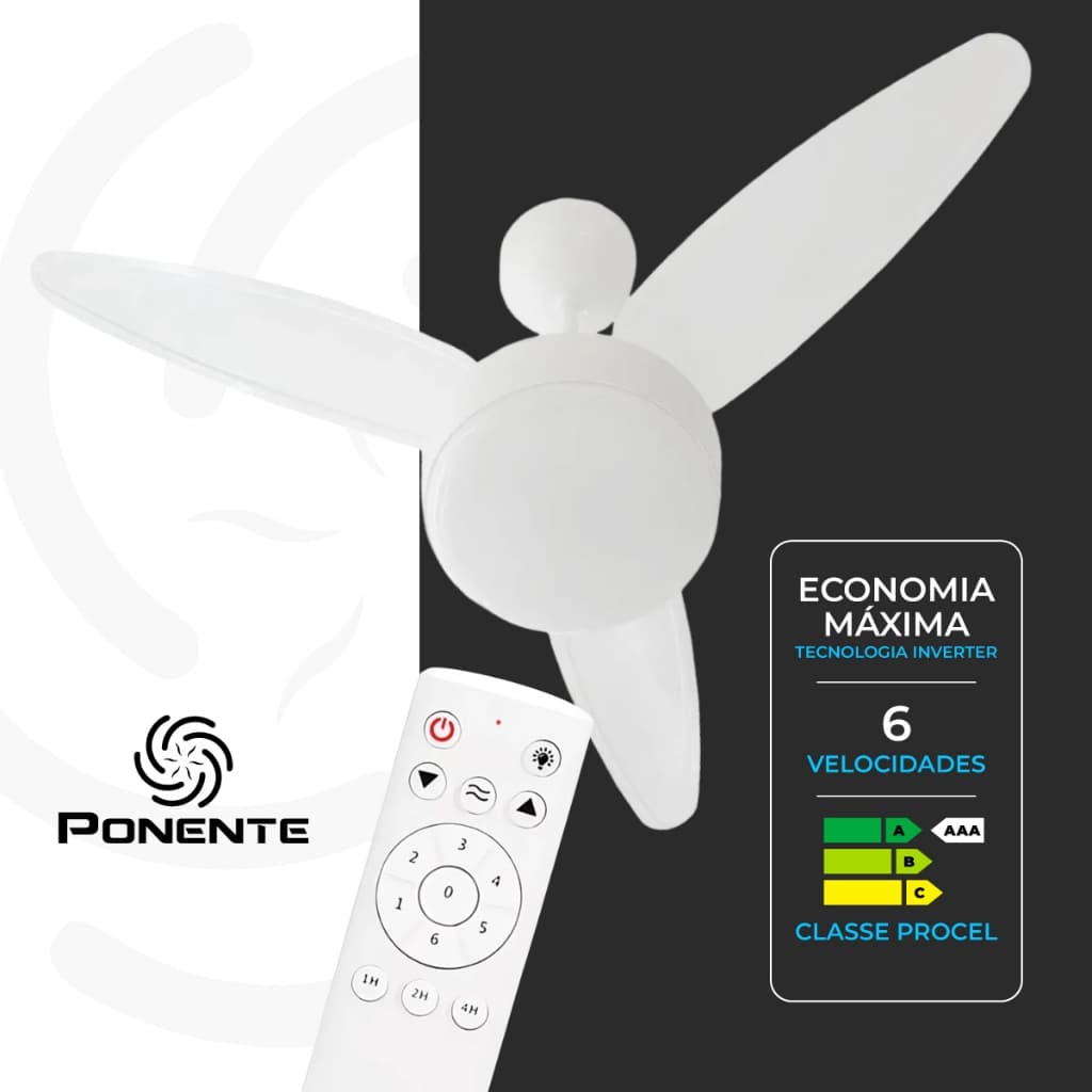 Ventilador de Teto com Controle Silent Inverter LED Bivolt c/ Luminária