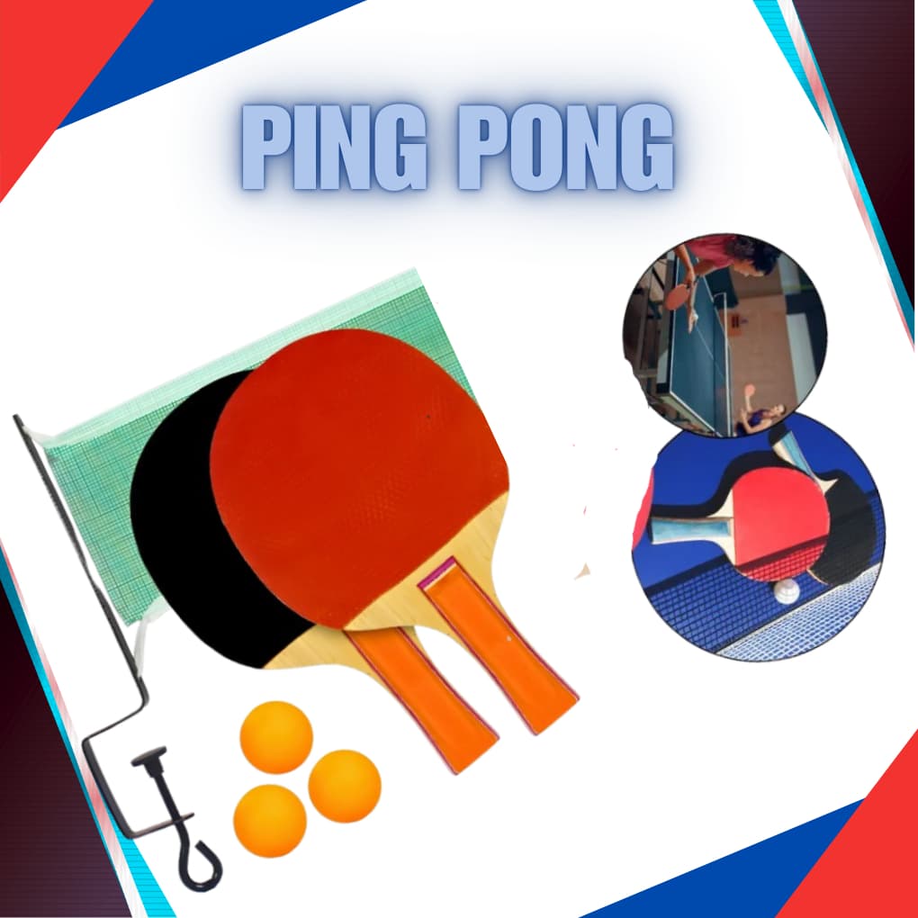 1/2 de kit Ping Pong Tênis de Mesa C/ 2 Raquetes Anatômicas, 3 Bolas, 1 Rede e 2 Suportes