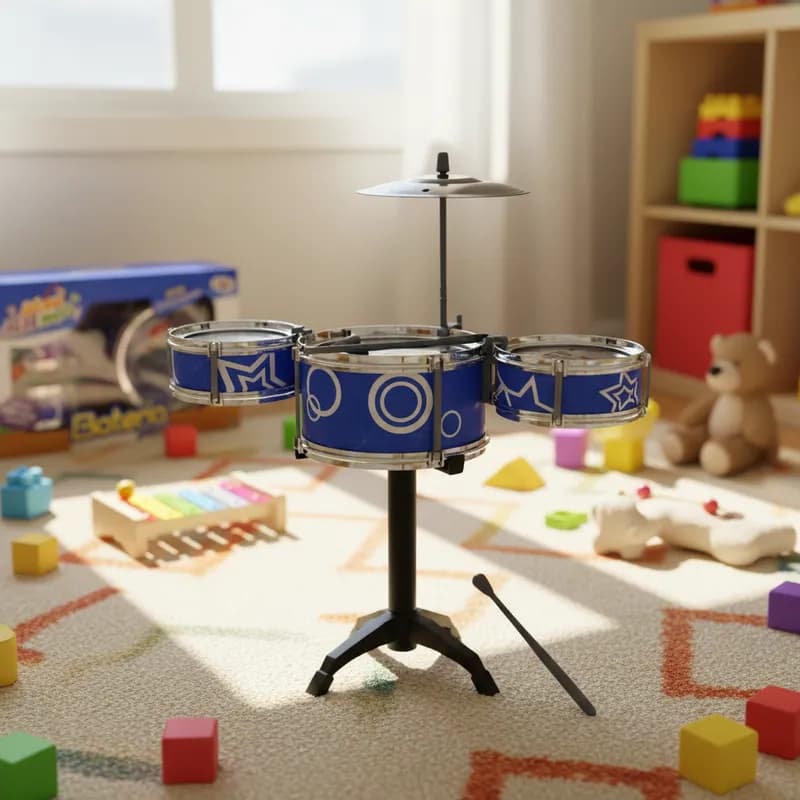 Bateria 5 Tambores Com Banquinho Brinquedo Infantil Instrumento Musical Presente Completa