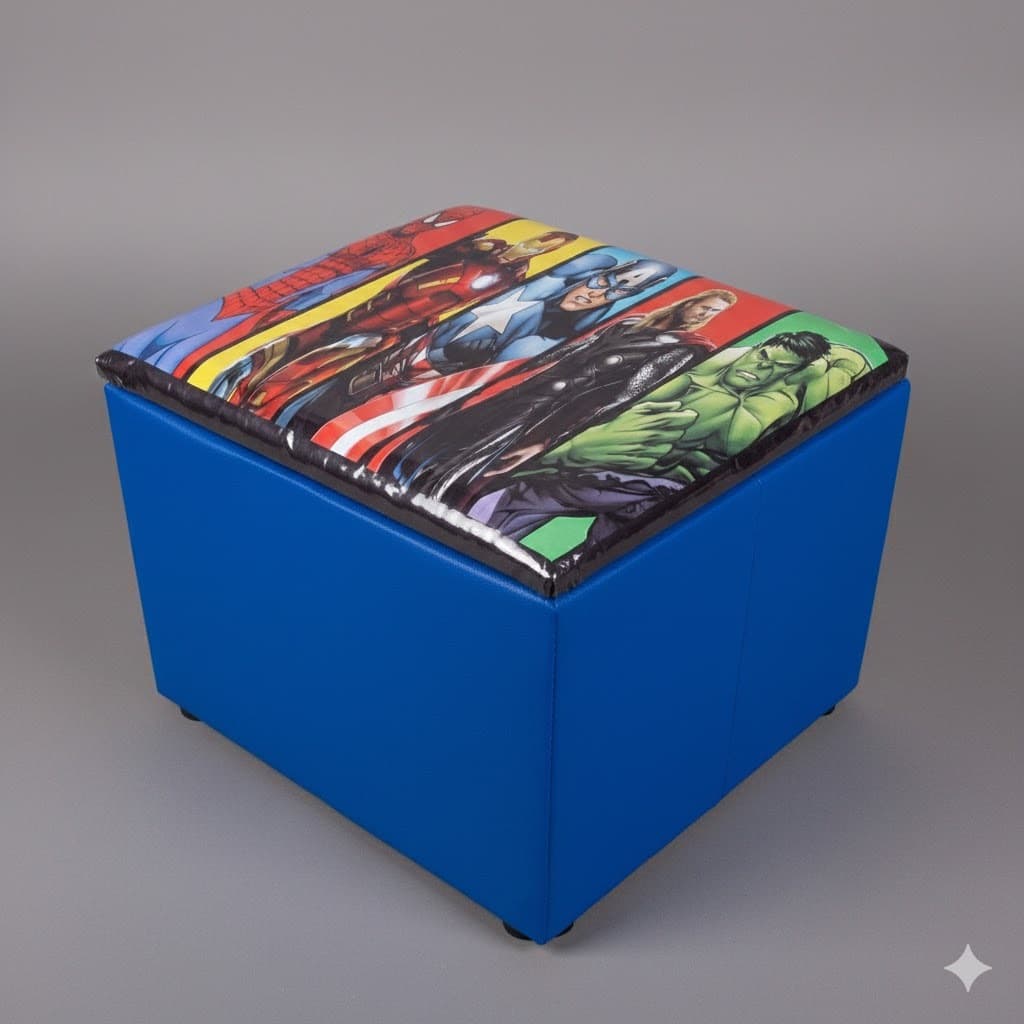 Baú Infantil Vingadores Marvel Avangers  Puff baú guarda brinquedos 45x48 cm decorado organizador