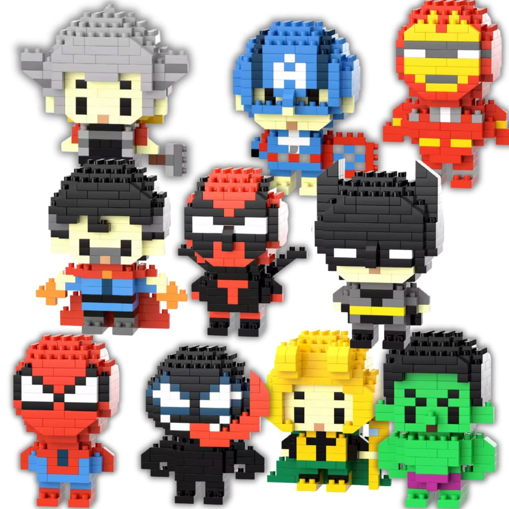 Kit Brinquedo Mini Bloco De Montar Marvel E Dc De 1862 Peças - Mini Blocos de Montar Super-Heróis Bricks Colecionável