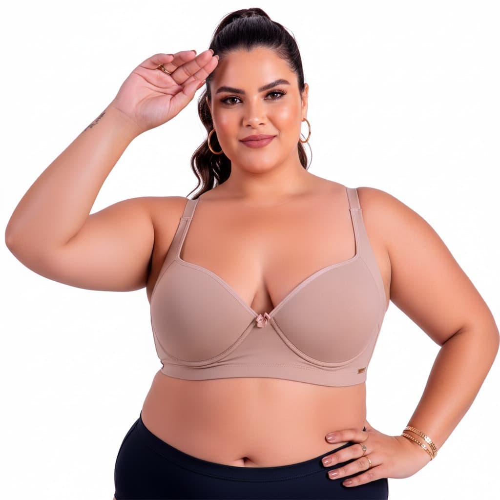 Sutiã Sustentação com Aro Plus Size Lateral Larga Bojo Confortável