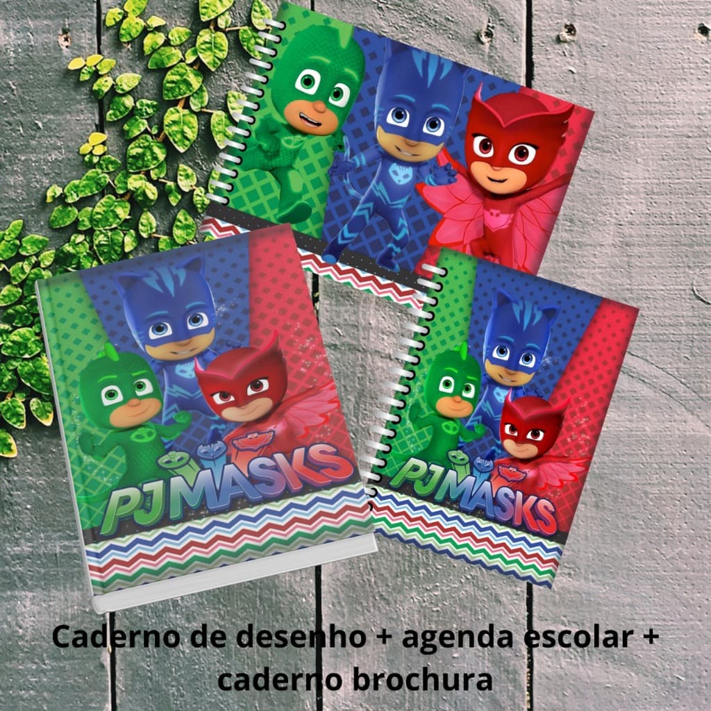 Kit Escolar personalizado  PJMASKS, caderno brochura e agenda escolar