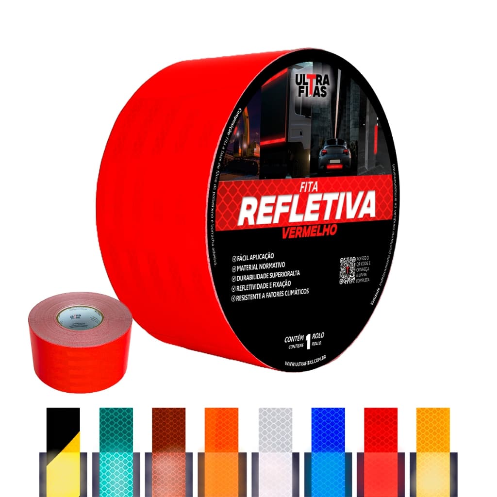 Fita Adesiva Refletiva Prismática 30 Metros x 100 mm - Cores