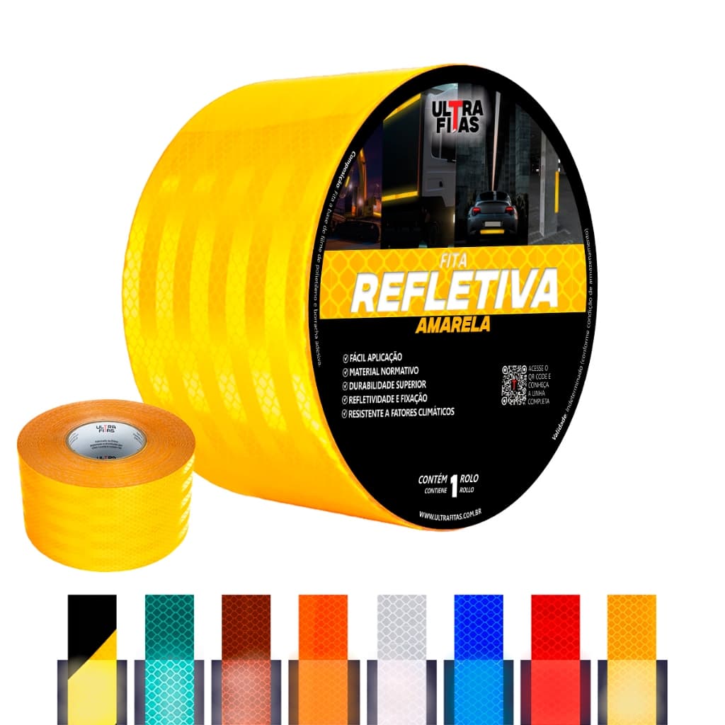Fita Adesiva Refletiva Prismática 10 Metros x 100 mm - Cores
