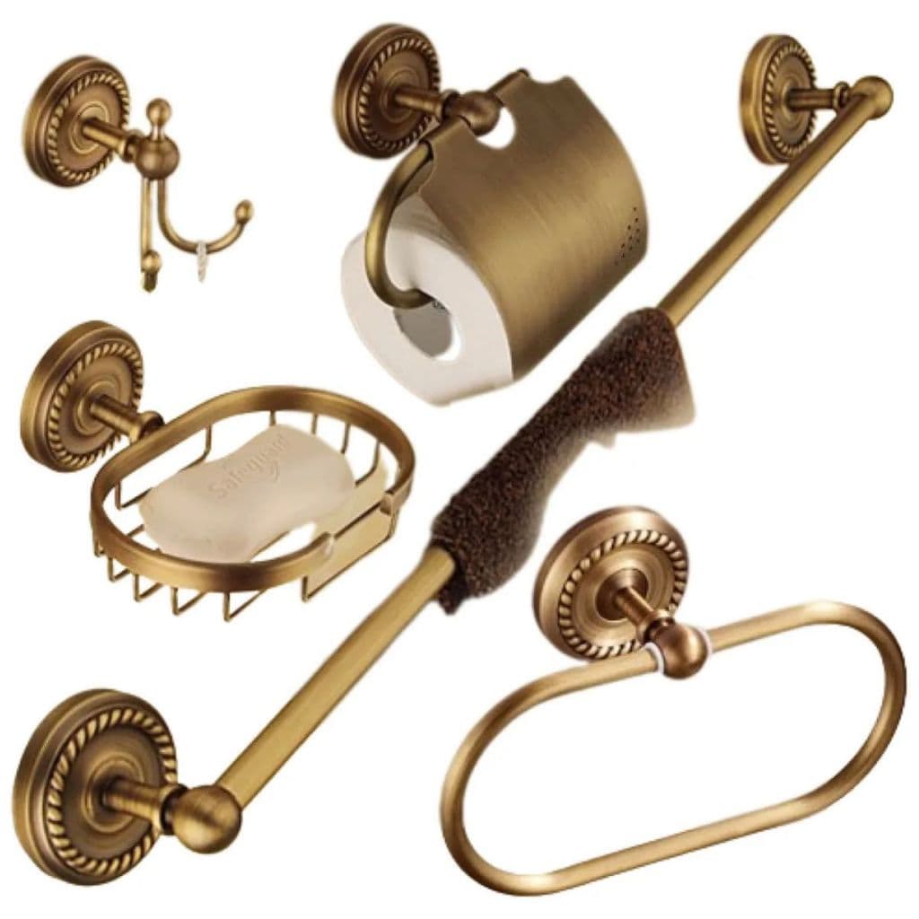 Kit De Acessórios Banheiro Bronze Luxuoso 5 Pçs Retrô Toalha