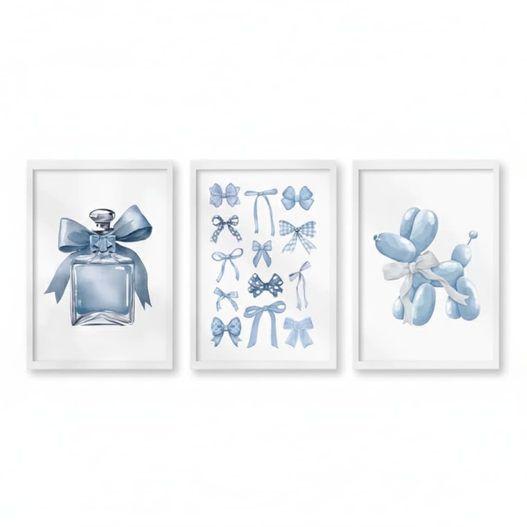 Quadros decorativos Borboleta azul Painting, Puppy Wall Art, Trendy Puppy (3 peças)
