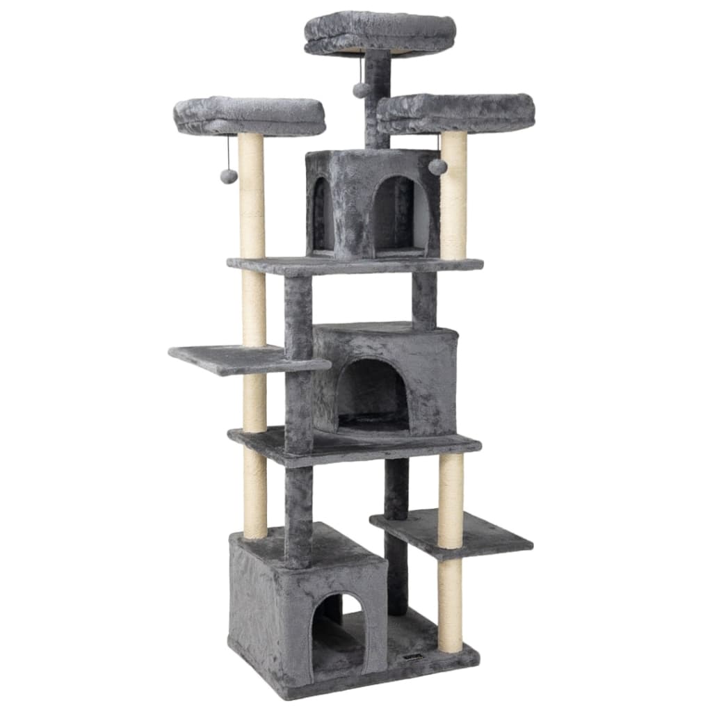 Arranhador de gato grande, luxuoso, multifuncional com três casas, três camas, poleiros e brinquedos