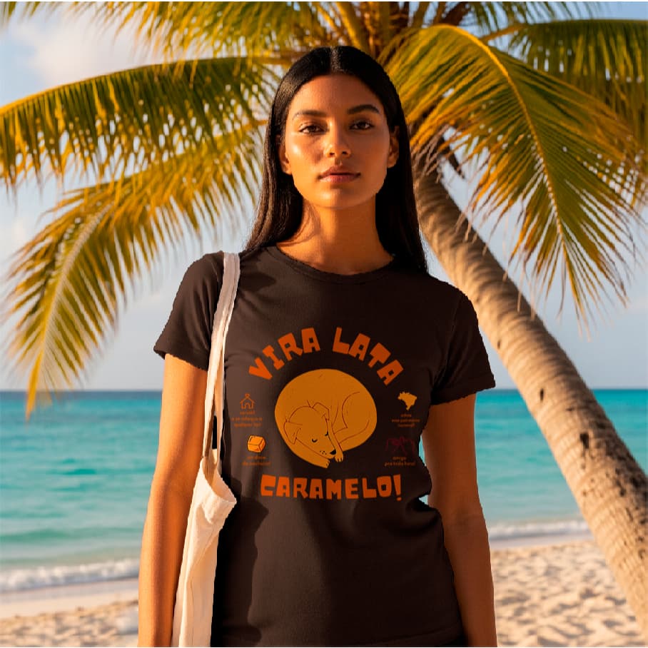 Camiseta Unissex com Frases de meme par diversão do Verão "Vira Lata Caramelo"