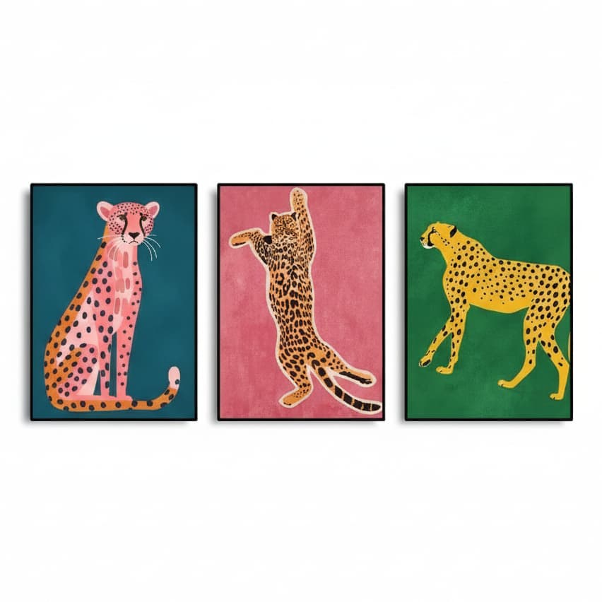 Quadros decorativos Leopard Animal Prints  coloridos alegres (3 peças)