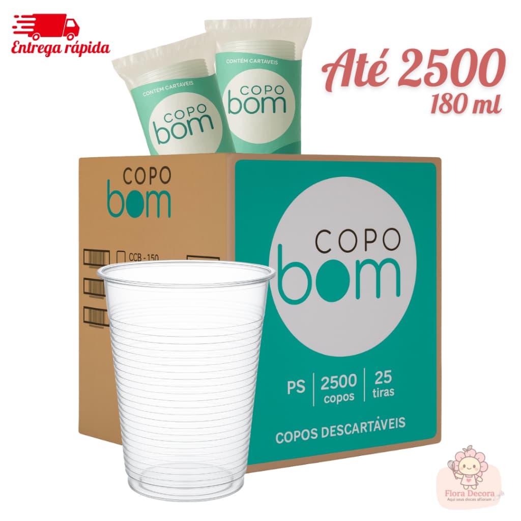 Kit Até 2500 Copos Plástico Transparente Descartáveis Copobom 180ml