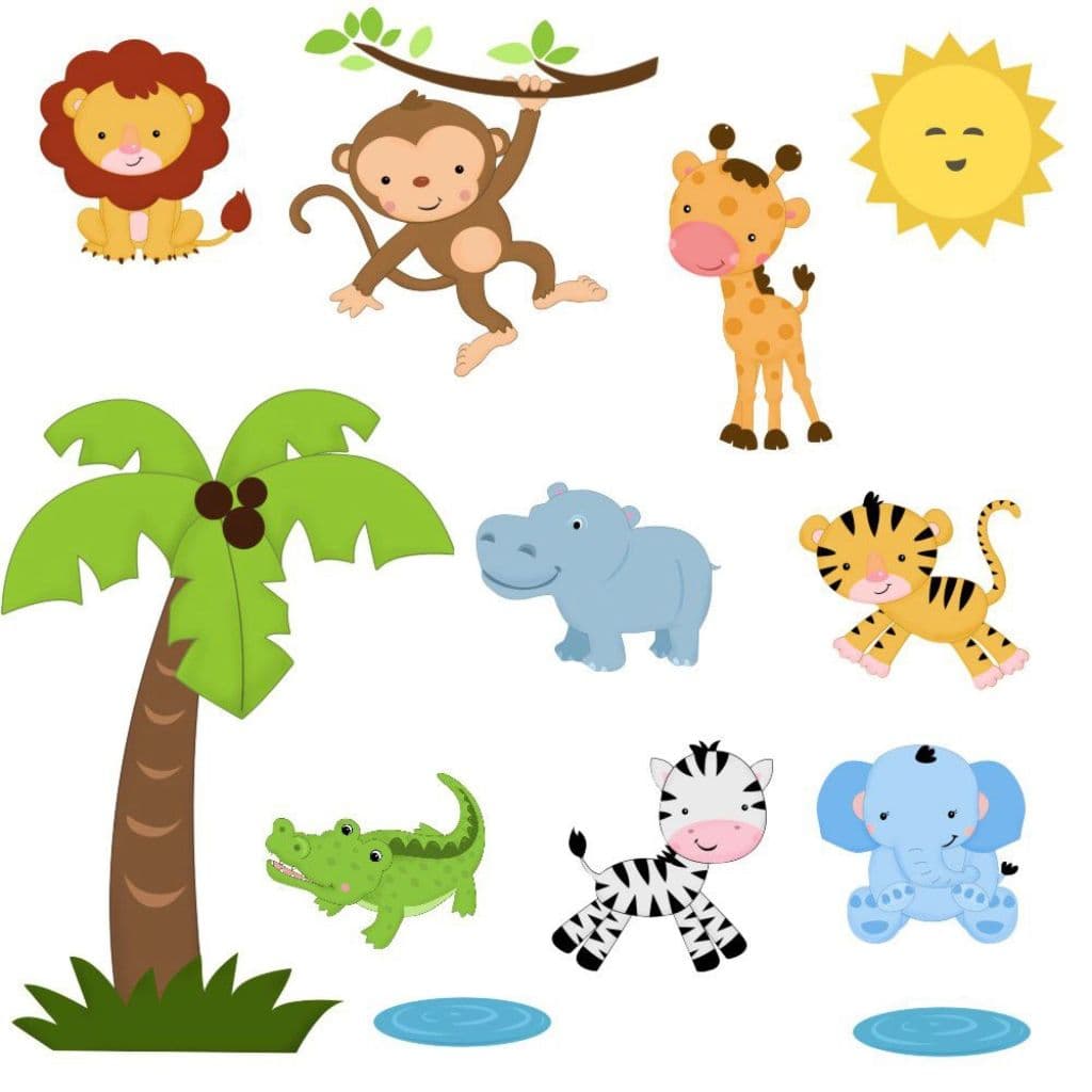 Adesivo de Parede Infantil Safari Animais Savana Selva p/ Quarto Berçário Creche