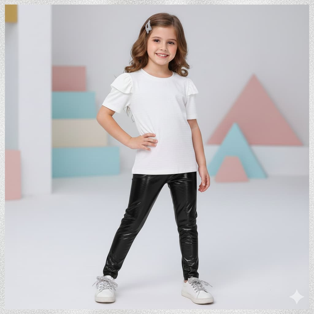 Calça Legging Menina Lamê Metal Moda Blogueirinha Confortável Varias Cores