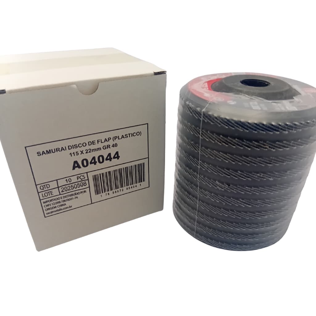 Kit 10 Disco Lixa Flap Zircônia Reto 115 X 22mm 4 1/2 pol Gr 40 60 80 120 Samurai
