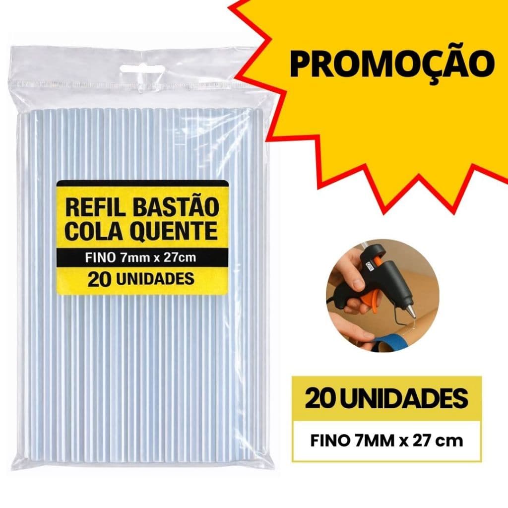 Bastão de Cola Quente Fino 7mm Refil com 20 Unidades Tubo para Pistola Cola Quente Pequena