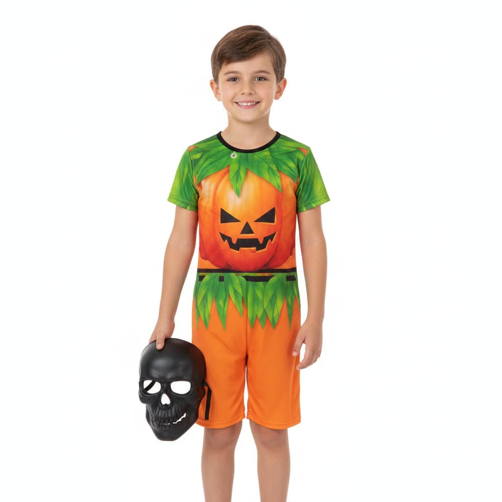 Fantasia Roupa Infantil Abóbora Halloween C/máscara