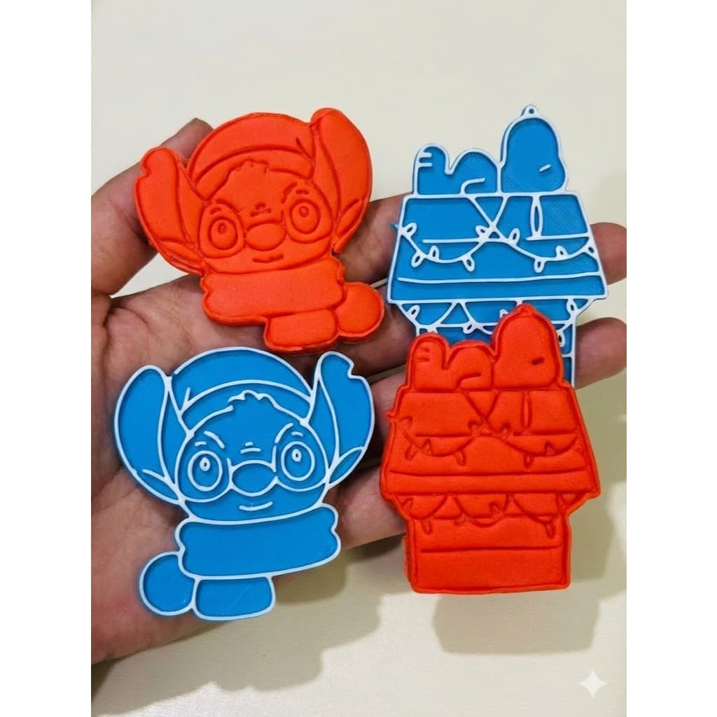 Cortadores Stitch Natalino e Snoopy - 7cm Para Biscoitos, Massinha e Artesanato