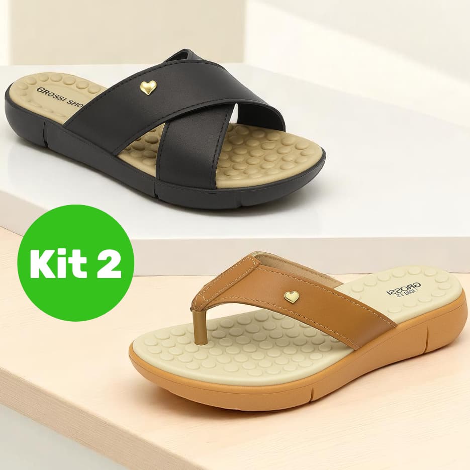 Kit 2 Pares Chinelo Ortopédico Feminino Confortável Tamanco Massageador Antiderrapante