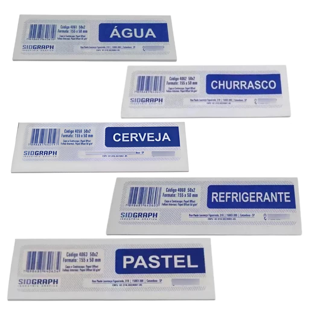 Bloco Fichas Comanda Água Cerveja Pastel Churrasco Refrigerante Venda Rápida Eventos