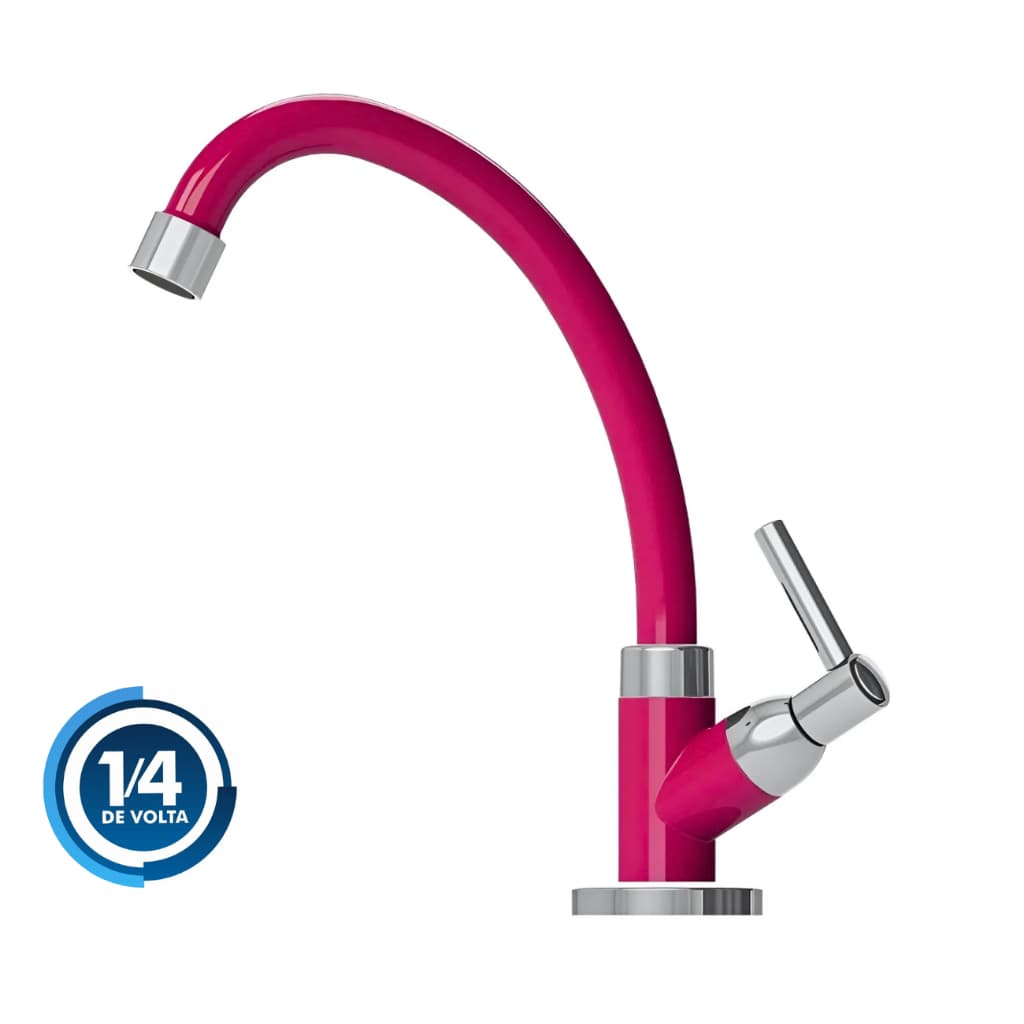 Torneira de Bancada para Cozinha Rosa com Bica Móvel 1/4 de Volta 1168 C70 Mesa
