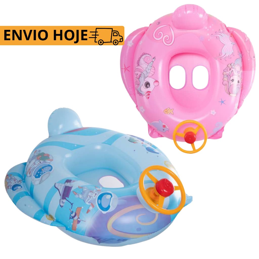 Boia Bote Bebê Infantil Com Volante Buzina Divertida Inflável Piscina Praia Clube