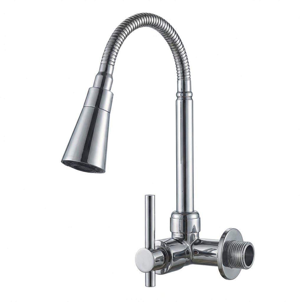 Torneira Cozinha Parede Flexível Cromada 1/4 De Volta Metal