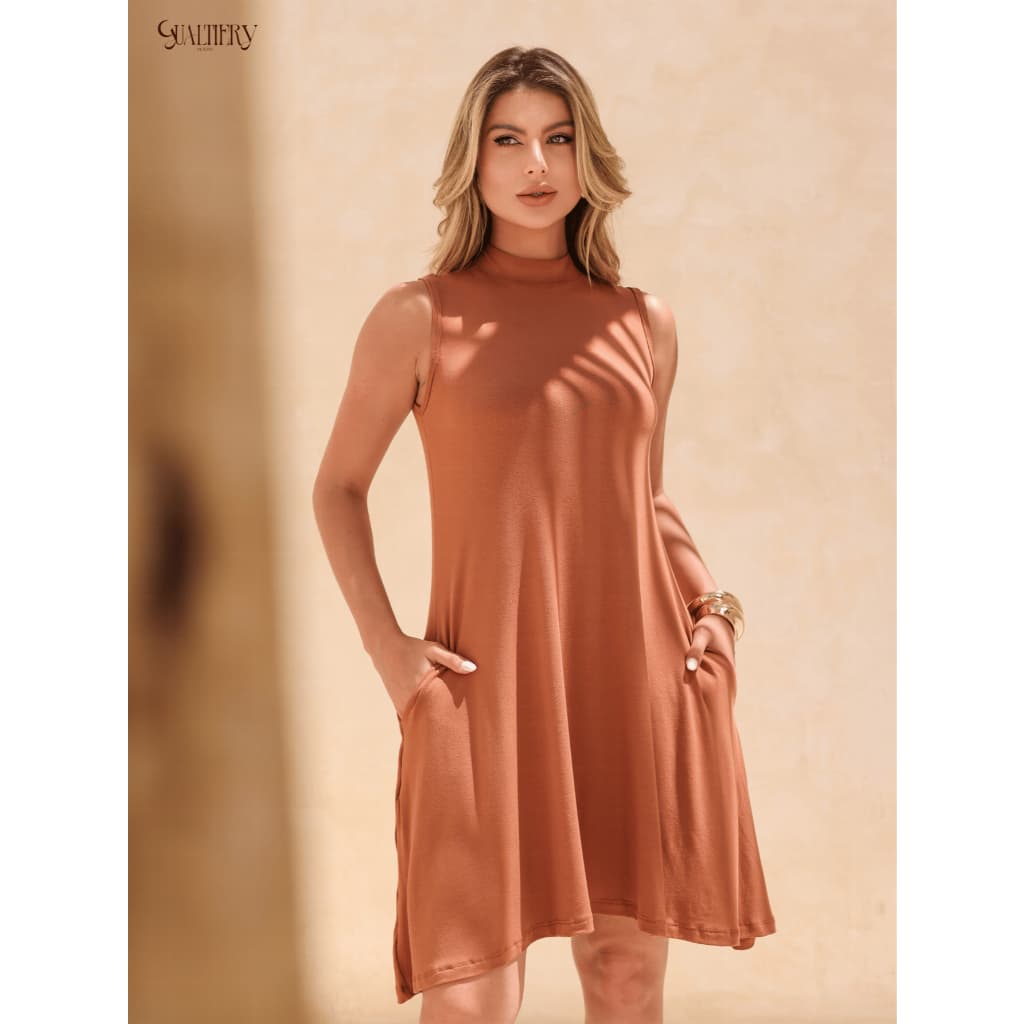 Vestido Feminino Rodado Soltinho Com Bolso Confortável Elegante Verão Natal Ano Novo