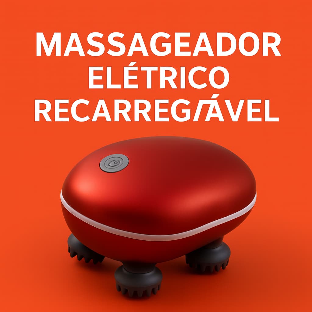 Massageador Elétrico Recarregável 3 Velocidades com 4 Cabeças | Corpo e Cabeça | Bivolt