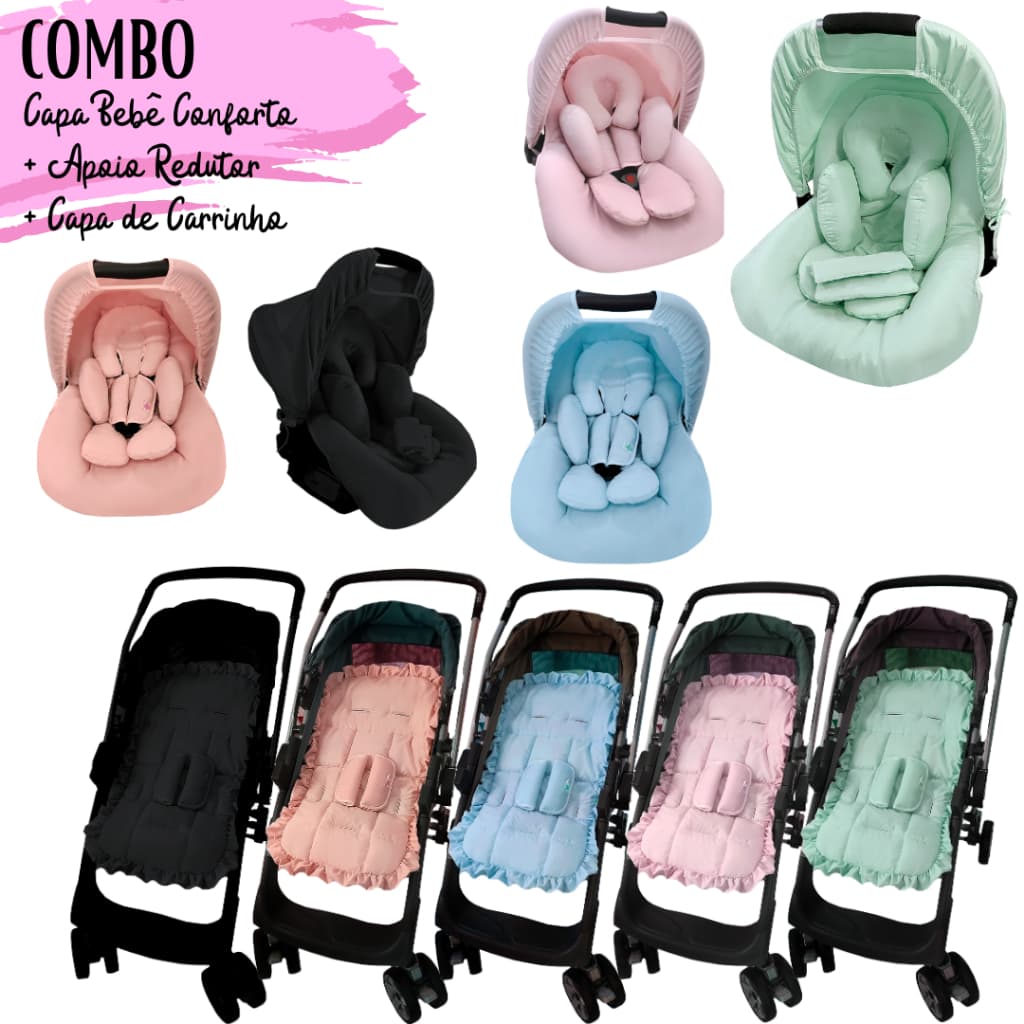 Kit Capa de Carrinho  Protetores de cinto  Capa Bebê Conforto com Capota Com Apoio De corpo