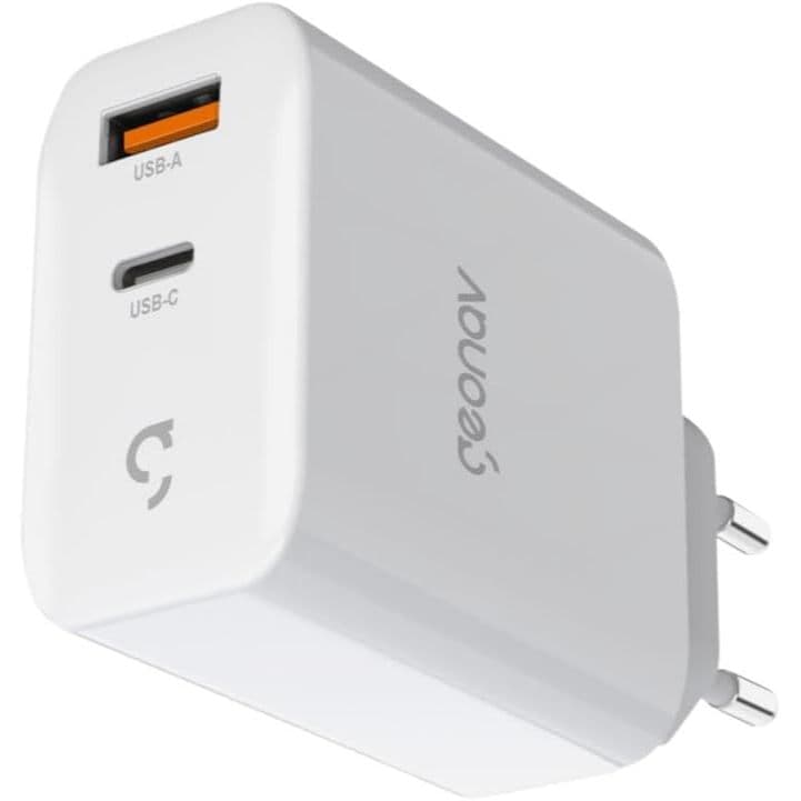 Geonav Carregador Universal SuperPower GaN Duo, 65W, 1 USB-A e 1 USB-C, tecnologias Quick Charge, Power Delivery, PPS*