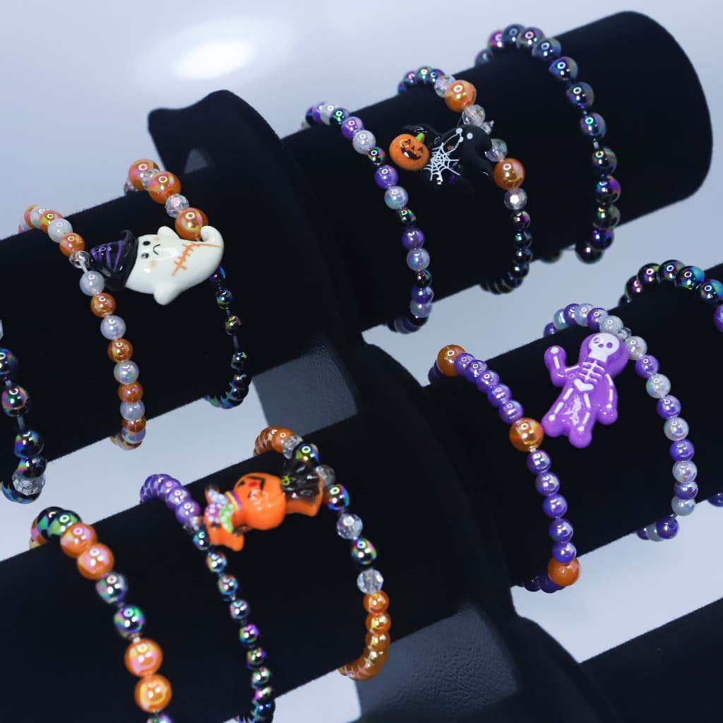 Kit 3 Pulseiras com Tema de Halloween - Acessórios Coloridos e Divertidos para Festas e Eventos
