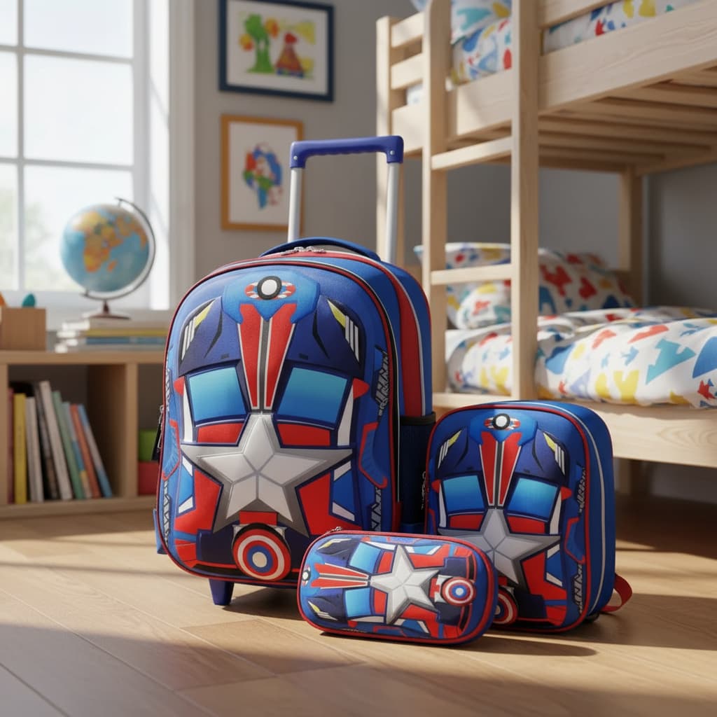 Kit Mochila Rodinha Infantil Capitão América 3 Peças Escolar Alto Relevo