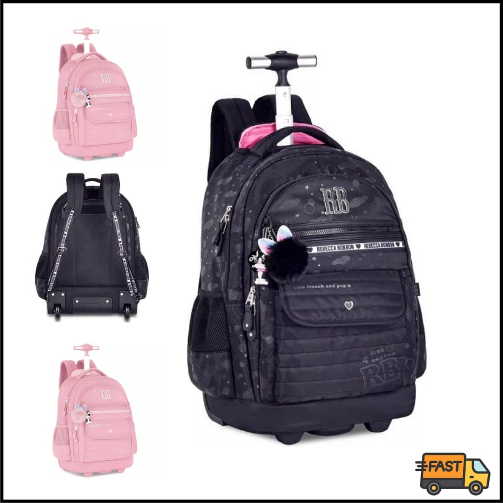 Mochila De Rodinha Rebecca Bonbon Luxo Holografica  RB24586 Cores Escolar voltas aulas