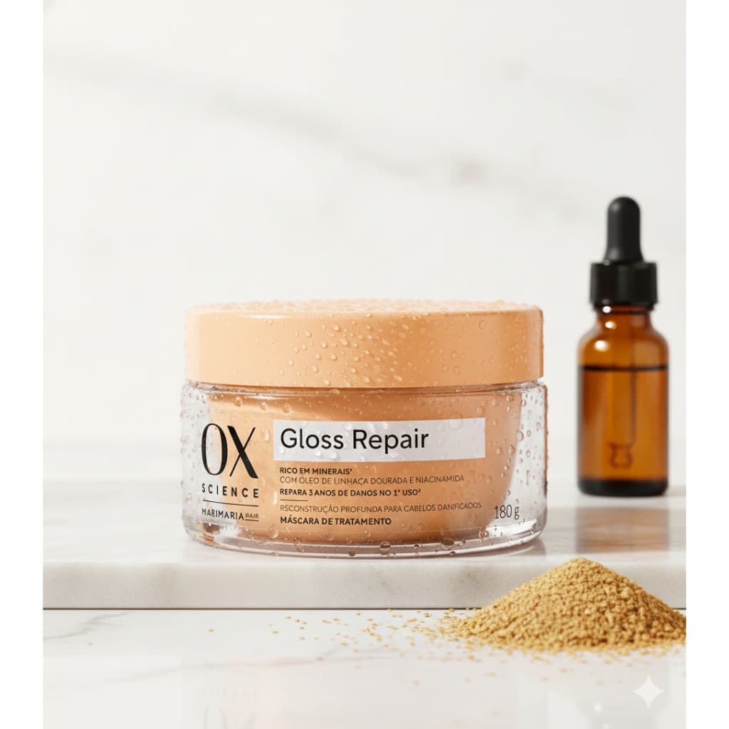 Máscara De Tratamento Science Gloss Repair Mari Maria OX 180g Reparação Profunda E Brilho Intenso