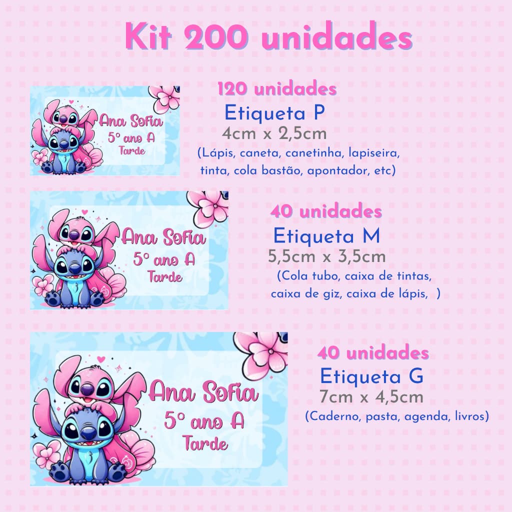 Etiquetas Escolares Stitch e Angel Azul | Volta às Aulas | Material Escolar | Etiqueta para Lápis Caneta Caderno