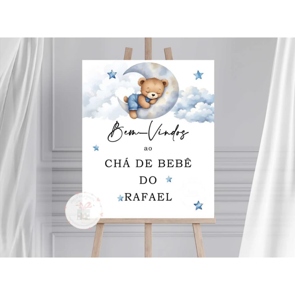 Quadro Bem Vindos Chá de Bebê -ursinho Azul